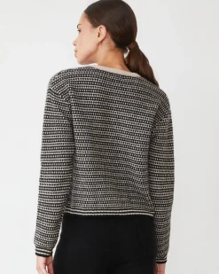 MONROW Cashmere Cardigan CHALK/BLACKSTRIPE Best Sale